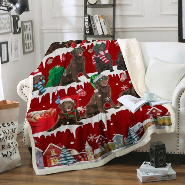 Flat Coated Retriever Snow Christmas Fleece Blanket Sherpa Blanket