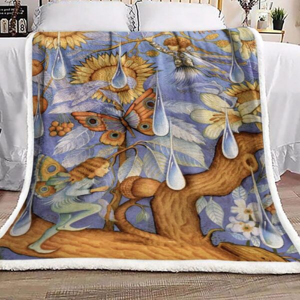 Fairy Butterfly Lily Flower Sunflower Fleece Blanket Sherpa Blanket