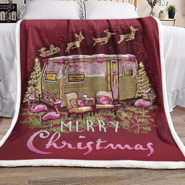 Flamingo Merry Christmas Fleece Blanket Sherpa Blanket