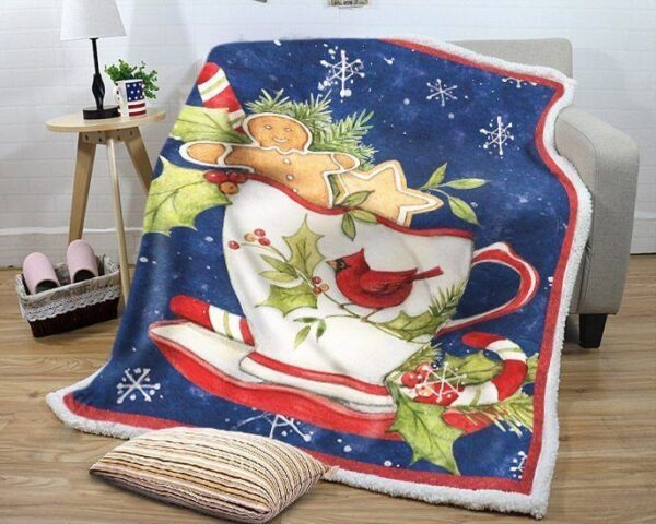 Christmas Gingerbread Tea Cup Fleece Blanket Sherpa Blanket