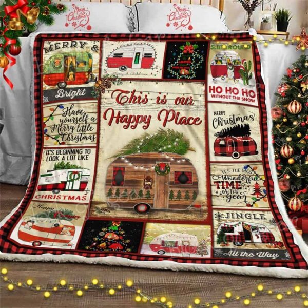 Christmas Vintage Camper Fleece Blanket Sherpa Blanket