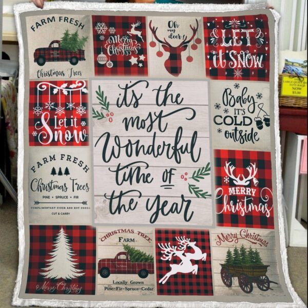 It'S The Most Wonderful Time Of The Year Buffalo Plaid Christmas Fleece Blanket Sherpa Blanket