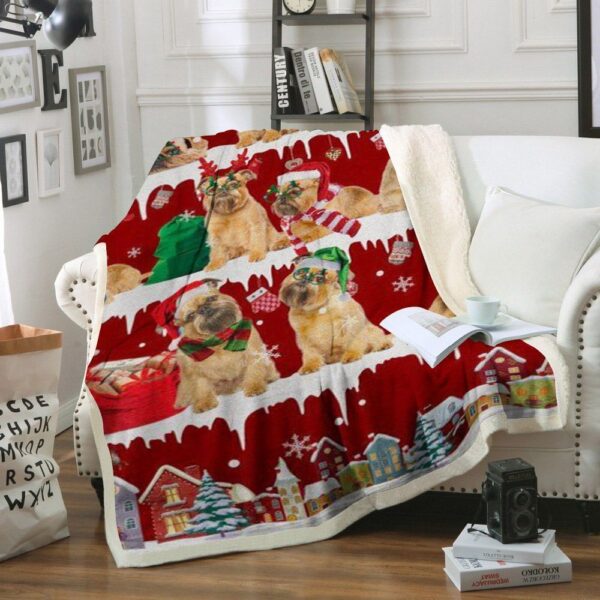 Griffon Bruxellois Snow Christmas Fleece Blanket Sherpa Blanket