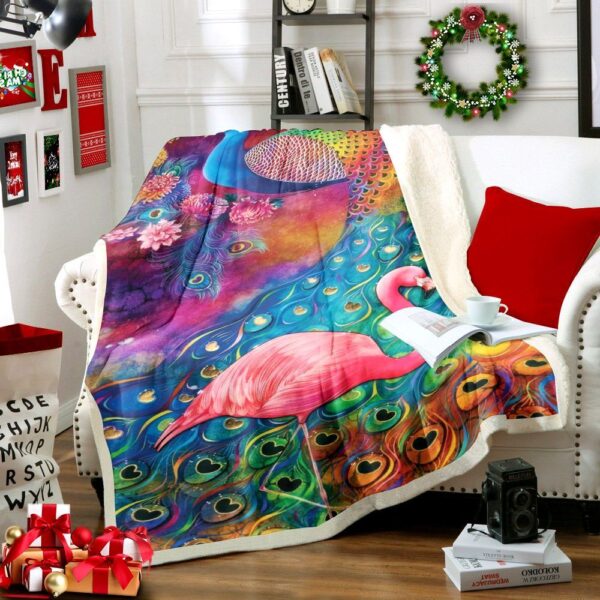 Peacock And Flamingo Fleece Blanket Sherpa Blanket