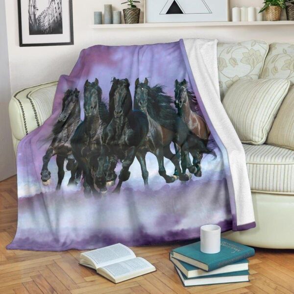 Five Black Horses Running Fleece Blanket Sherpa Blanket