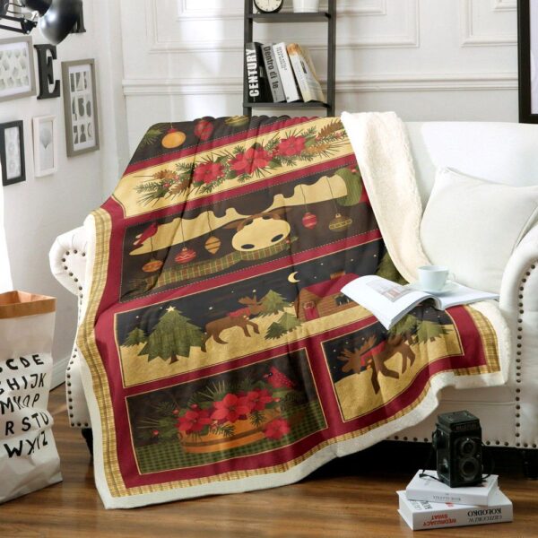 Moose Christmas Fleece Blanket Sherpa Blanket