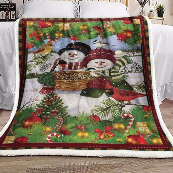 Christmas Snowman Couple Fleece Blanket Sherpa Blanket