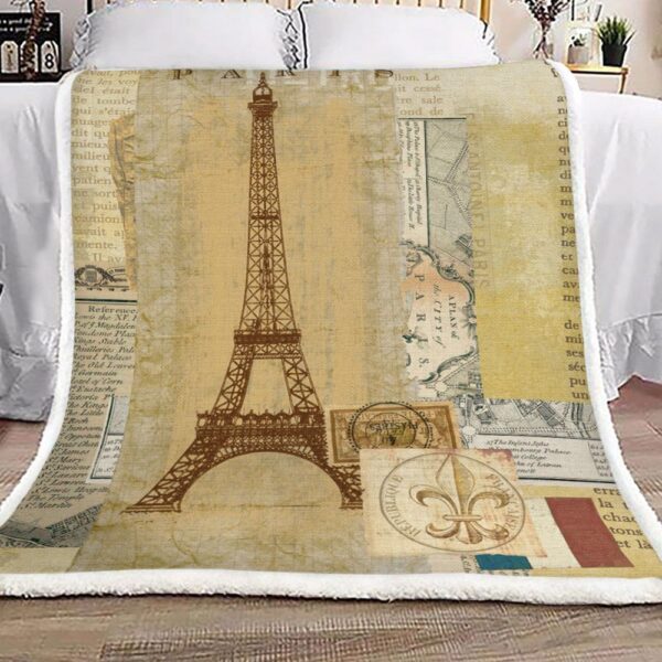 Vintage Paris France Eiffel Tower Fleece Blanket Sherpa Blanket