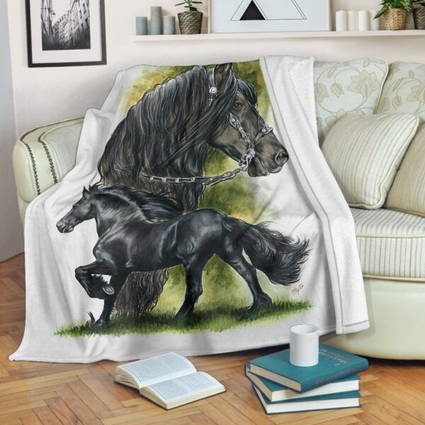 Friesian Horse Fleece Blanket Sherpa Blanket