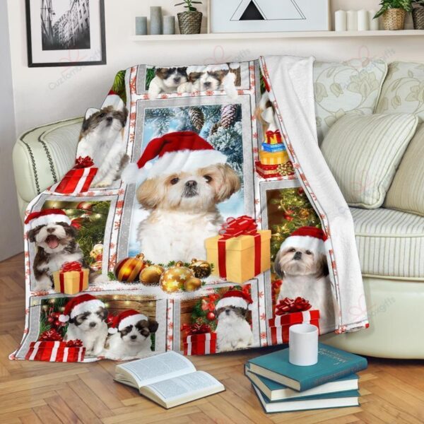 Christmas Shih Tzu Fleece Blanket Sherpa Blanket