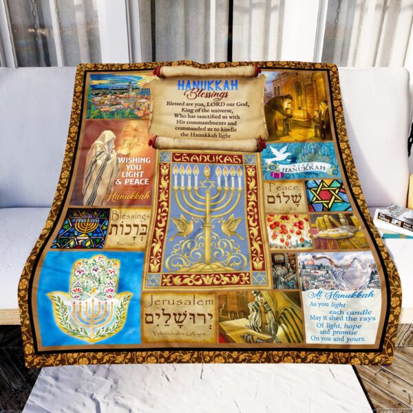Hanukkah Blessings Fleece Blanket Sherpa Blanket