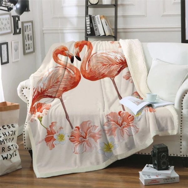 Tropical Flamingo Pair Fleece Blanket Sherpa Blanket