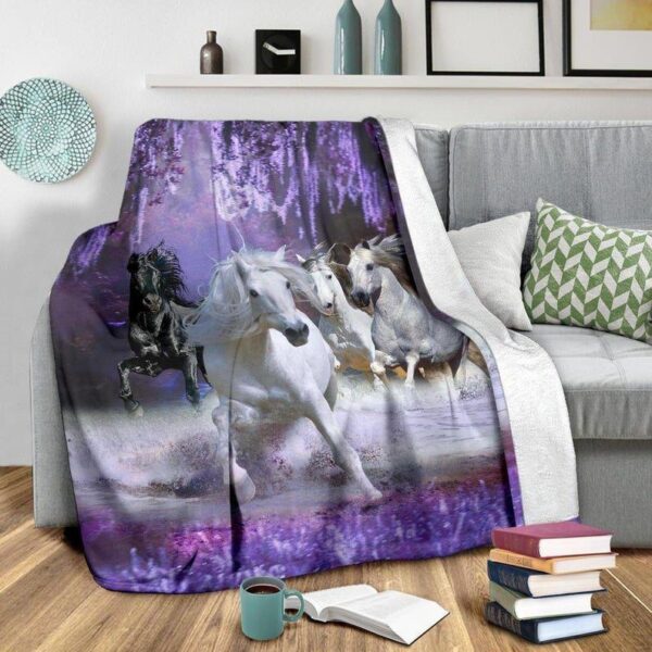 Mystical White And Black Horses Running Fleece Blanket Sherpa Blanket