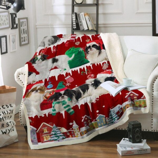 Japanese Chin Snow Christmas Fleece Blanket Sherpa Blanket