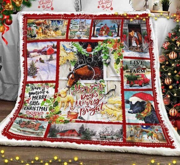 Merry Christmas Farm Fleece Blanket Sherpa Blanket