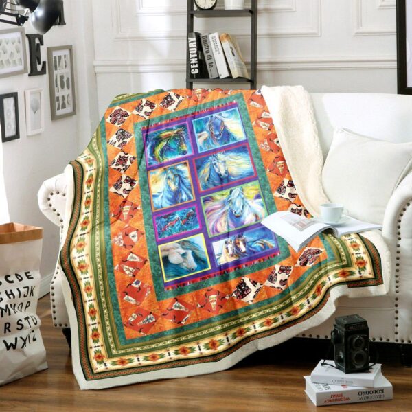 Horse Native American Fleece Blanket Sherpa Blanket