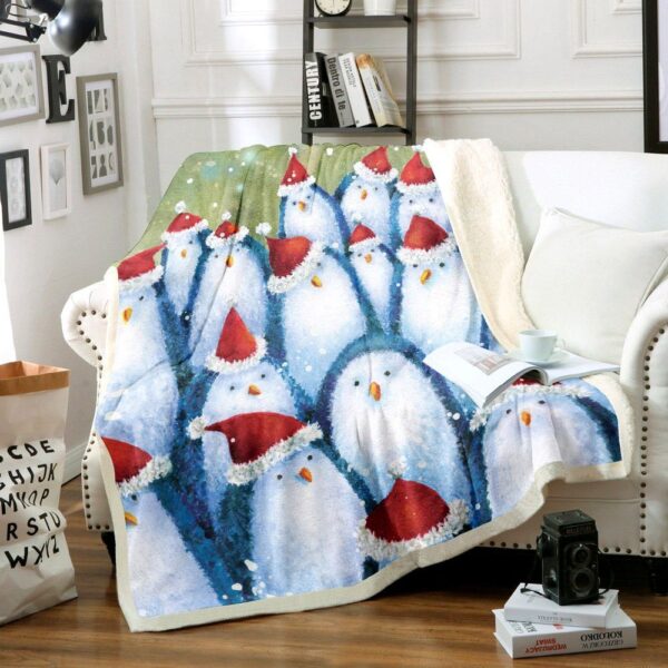 Christmas Penguins Fleece Blanket Sherpa Blanket