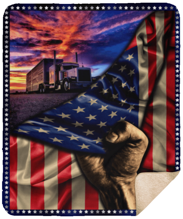 Trucker American Flag Fleece Blanket Sherpa Blanket