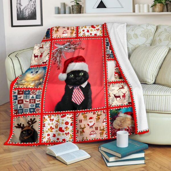 Christmas Happy Cat Fleece Blanket Sherpa Blanket