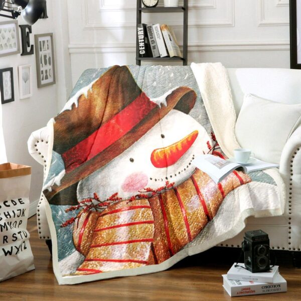 Snowman Fleece Blanket Sherpa Blanket