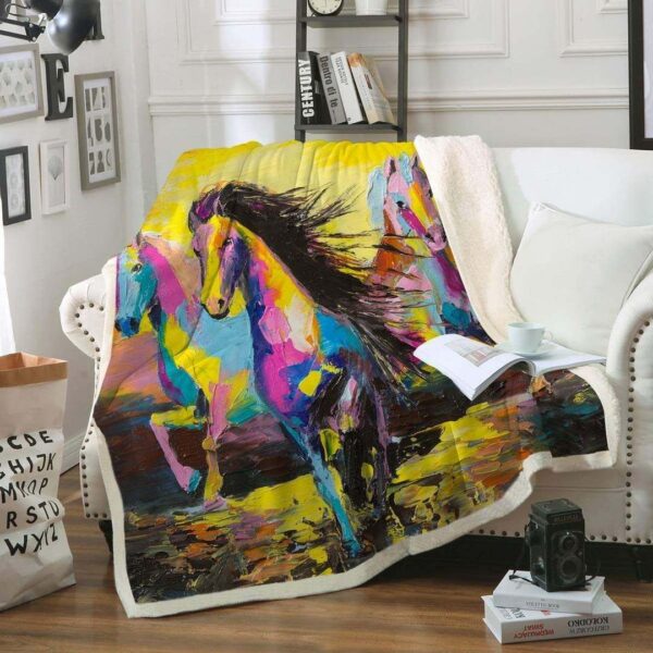 Oil Painting Horses Fleece Blanket Sherpa Blanket