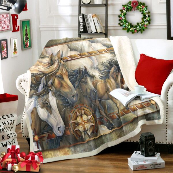 Horse Native American Fleece Blanket Sherpa Blanket