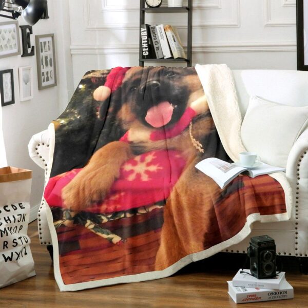 German Shepherd Christmas Fleece Blanket Sherpa Blanket