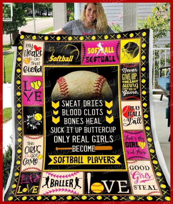 Softball Only Real Girls Become Softball Players Fleece Blanket Sherpa Blanket