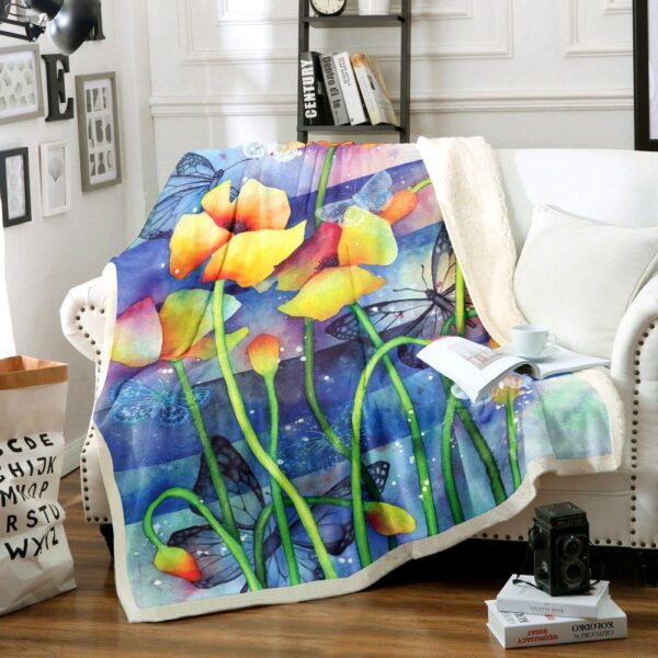 Flower Butterfly Fleece Blanket Sherpa Blanket