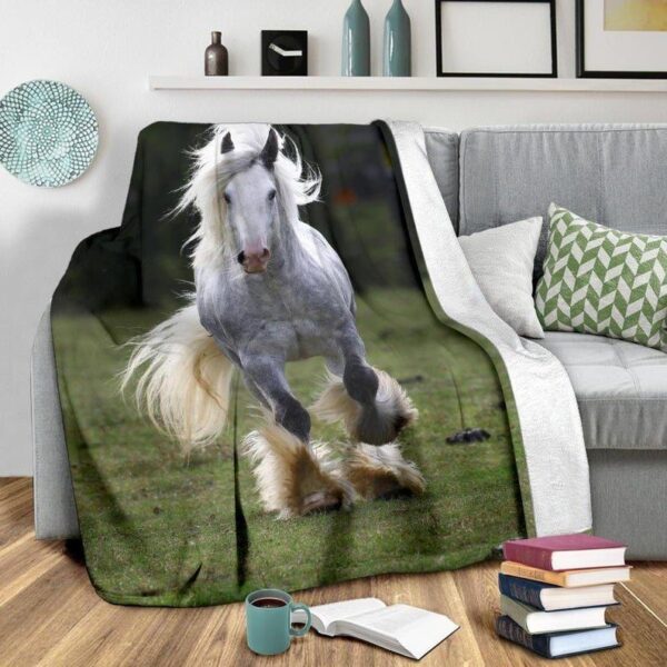 Dapple Gray Horse With Feathers Fleece Blanket Sherpa Blanket
