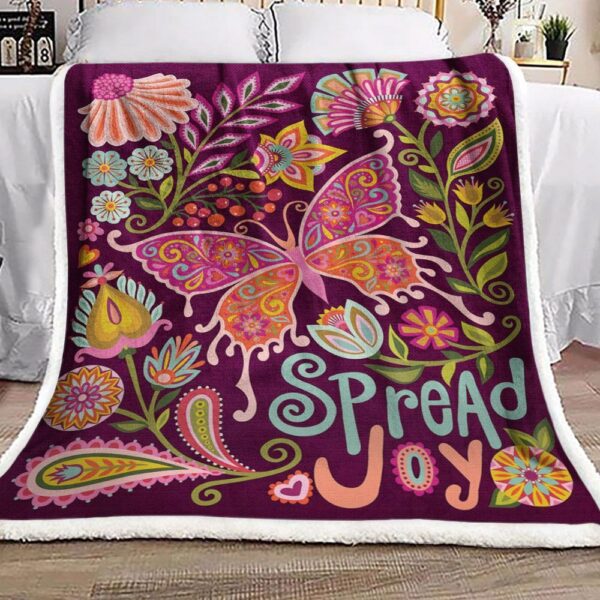 Folk Style Butterfly And Floral Botanical Art Fleece Blanket Sherpa Blanket