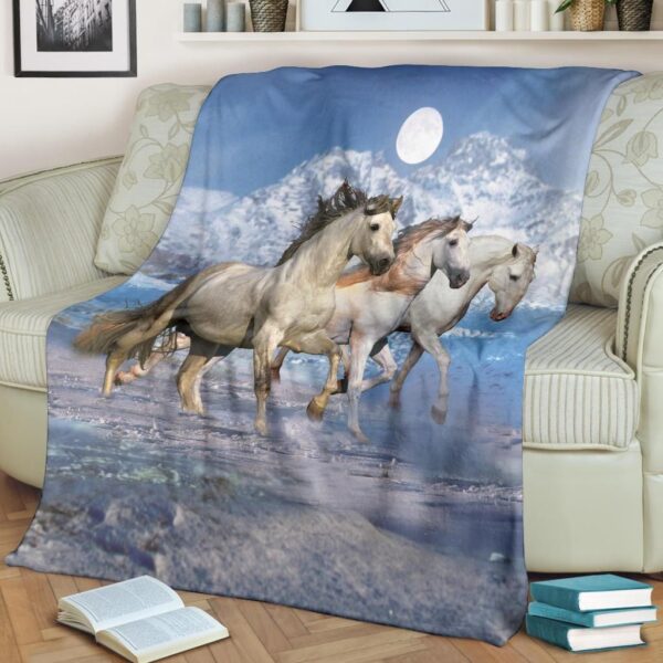 Mystical White Horses Fleece Blanket Sherpa Blanket