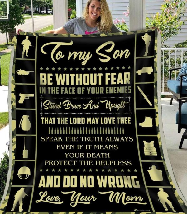 Veteran To My Son Be Without Fear Love Mom Fleece Blanket Sherpa Blanket