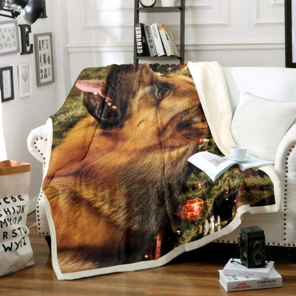 German Shepherd Christmas Fleece Blanket Sherpa Blanket