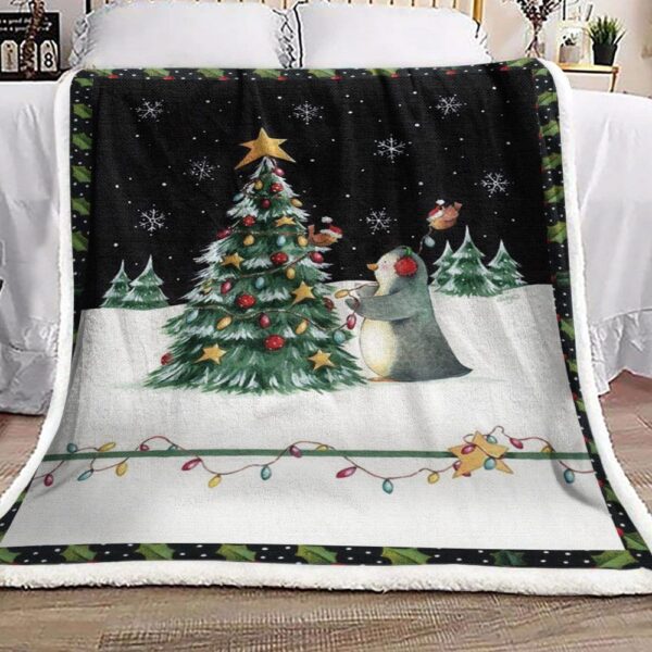 Penguin Christmas Fleece Blanket Sherpa Blanket