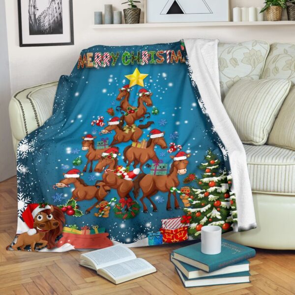 Horse Merry Christmas Fleece Blanket Sherpa Blanket