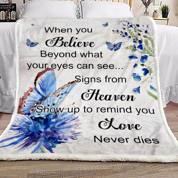Butterfly Blue When You Believe Love Fleece Blanket Sherpa Blanket