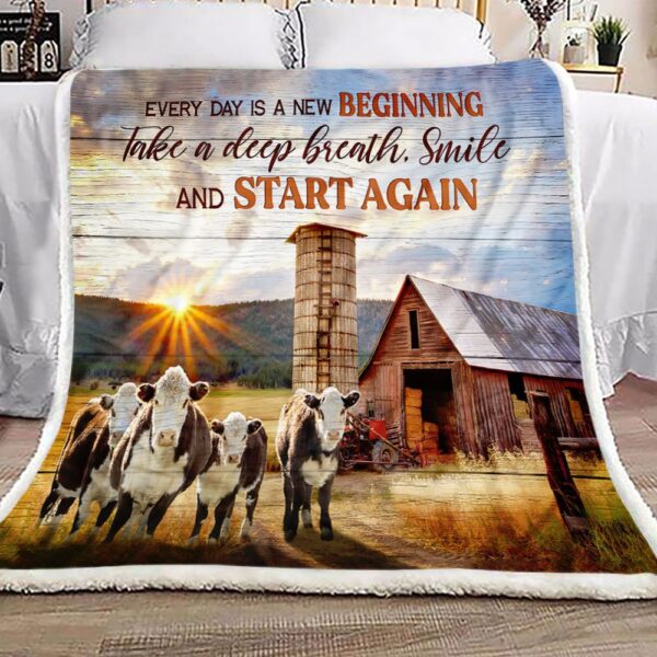 Every Day Is A New Beginning Hereford Cows And Farm Fleece Blanket Sherpa Blanket