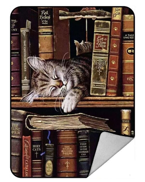 Cat And Book Fleece Blanket Sherpa Blanket
