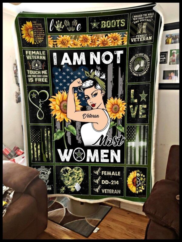 Sunflower Female Veteran I Am Not Most Women Fleece Blanket Sherpa Blanket