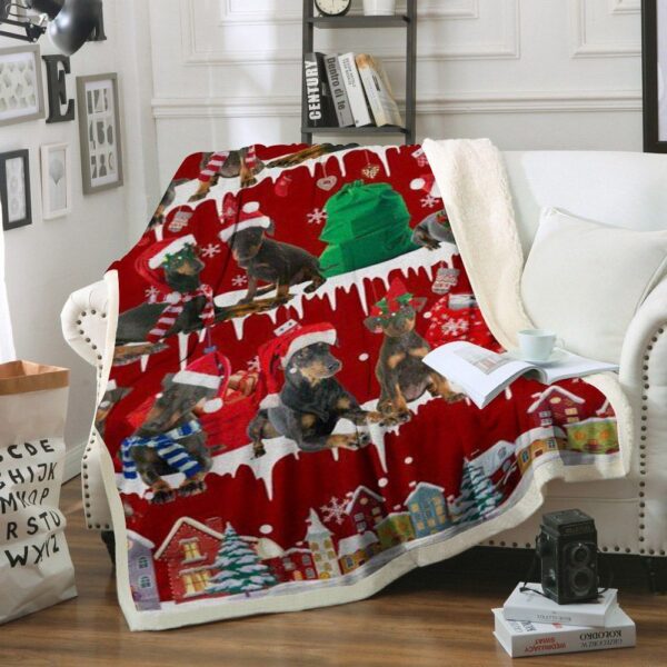 Manchester Terrier Snow Christmas Fleece Blanket Sherpa Blanket