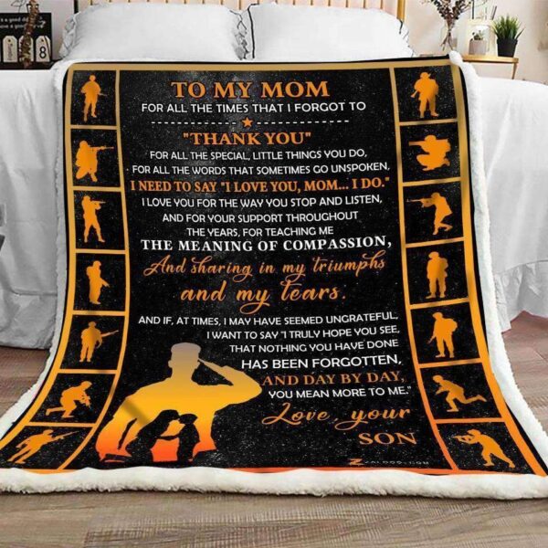 Veteran To My Mom Thank You Fleece Blanket Sherpa Blanket
