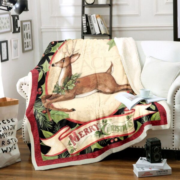 Deer Christmas Day Fleece Blanket Sherpa Blanket