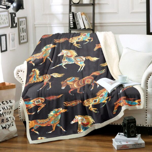 Horse Native American Fleece Blanket Sherpa Blanket