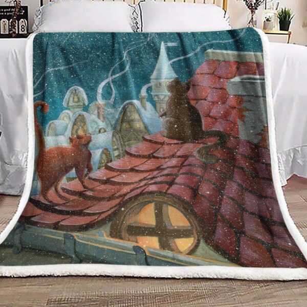 Snow Cat Fleece Blanket Sherpa Blanket