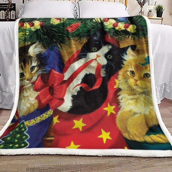 Christmas Cat Fleece Blanket Sherpa Blanket