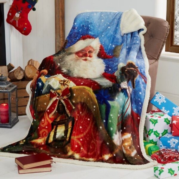 Santa Sleigh Father Christmas Fleece Blanket Sherpa Blanket