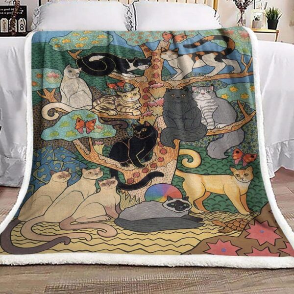 Cat And Tree Fleece Blanket Sherpa Blanket