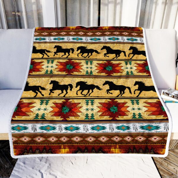 Horse Native American Pattern Fleece Blanket Sherpa Blanket