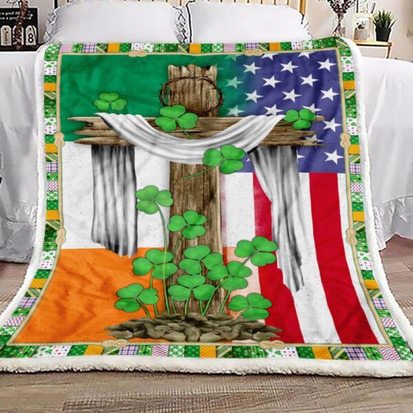 Shamrock Irish Cross Fleece Blanket Sherpa Blanket